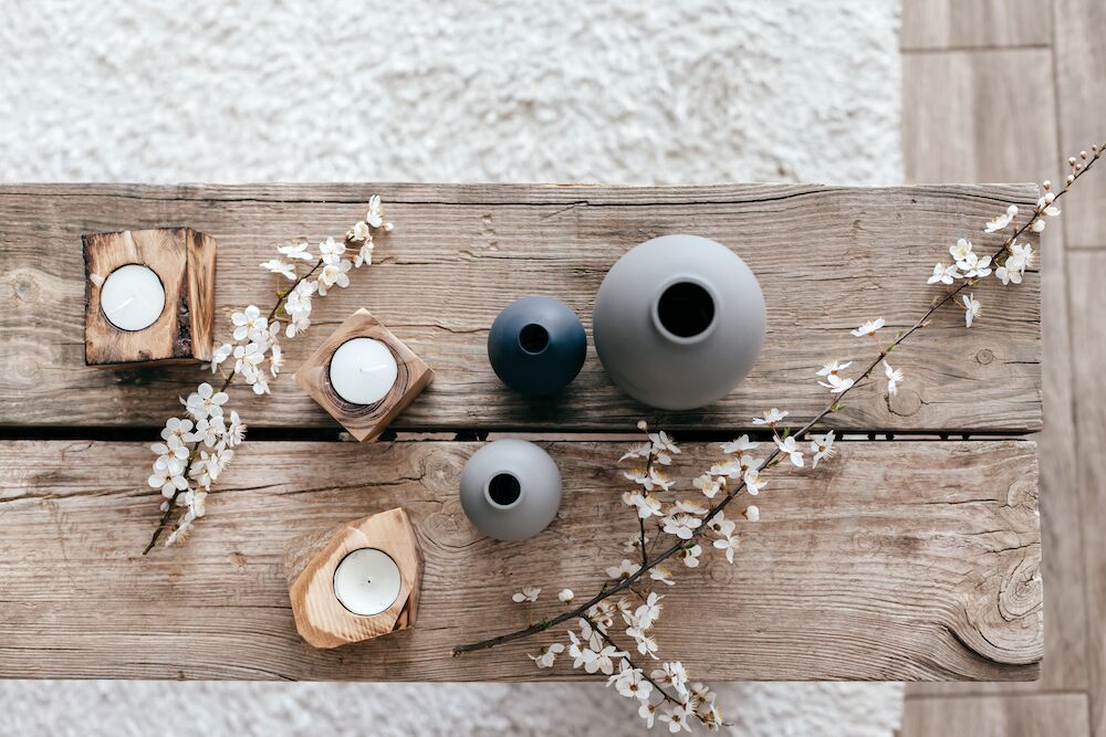 Minimalist vases and plants on a coffee table