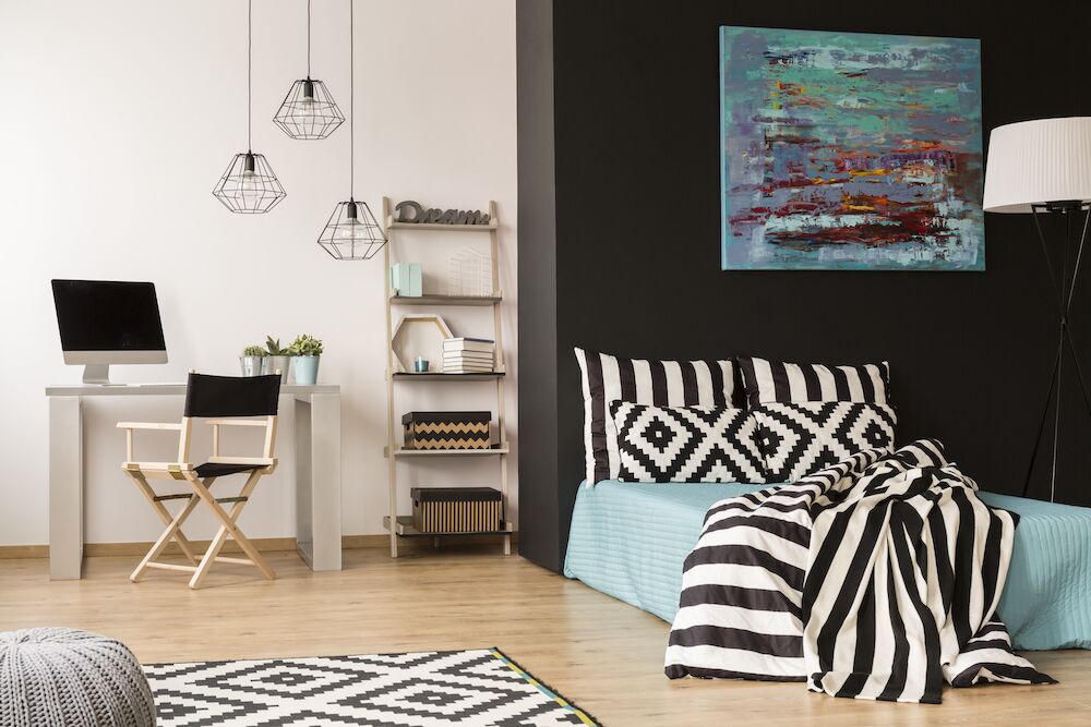 A studio apartment with modern decor