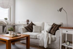 Small cozy living room in white flat